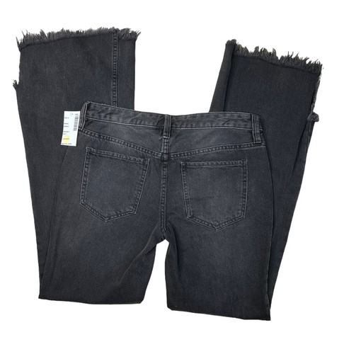 Free People Women’s Flare Frayed Hem Jeans Black Ash Size 27 - Picture 5 of 15
