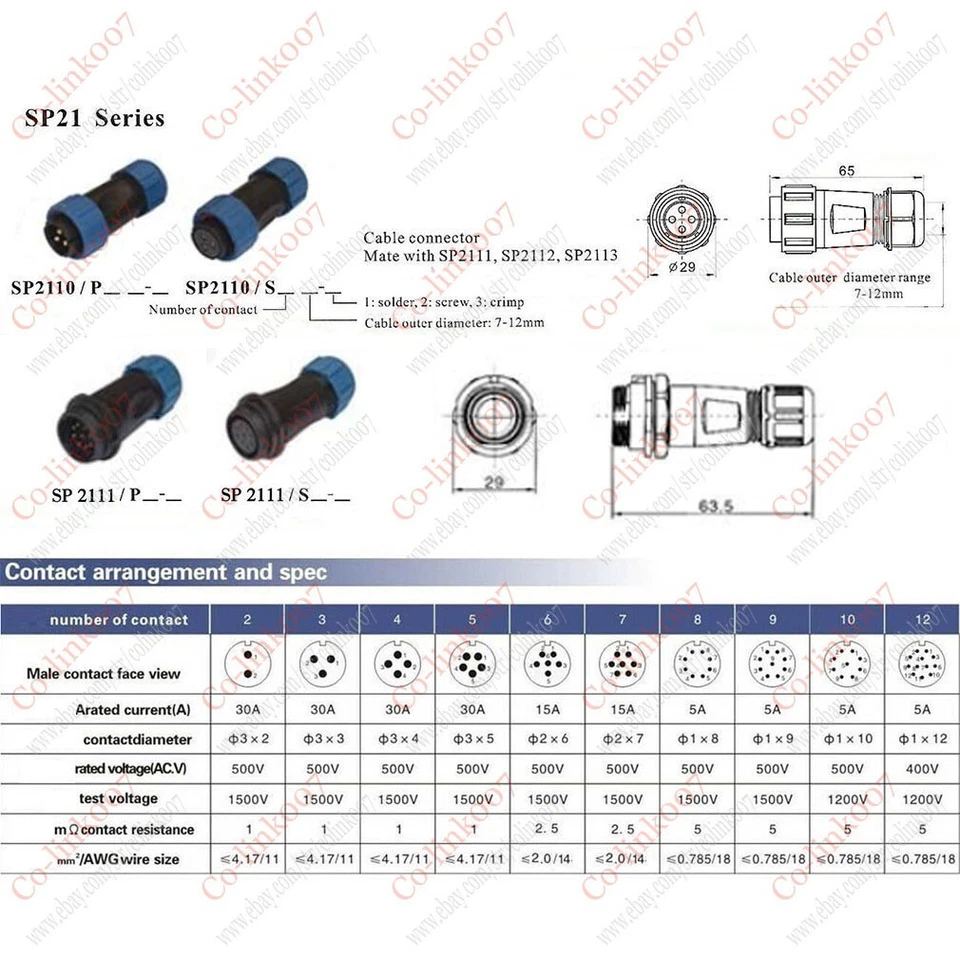 5pin Welding Free Connector,SP21 Waterproof Screw Crimp Connector Cable to Cable - Image 2 of 4