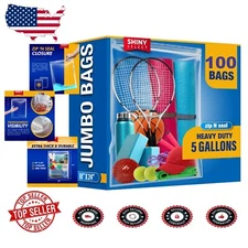 100 Count Jumbo Clear Plastic Bags - 5 Gallon Size for Moving & Organizing
