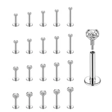 20Pcs 16g/18g Stainless Steel Labret Lip Studs Claw Zircon Helix Tragus Piercing