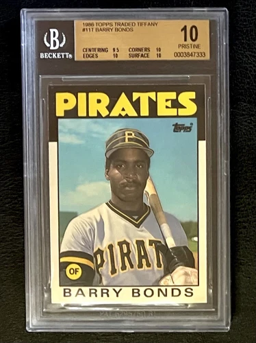 RARE! POP. 13. 1986 Barry Bonds Rookie Card. Topps Traded Tiffany #11T. BGS 10.