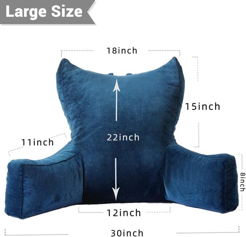 Ergonomic Velvet Back Pillow for Bed with Washable Cover and Storage Pockets - Picture 5 of 7