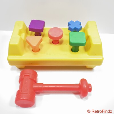 Vtg Fisher Price Tap N Turn Bench Red Hammer Baby Toddler Toy