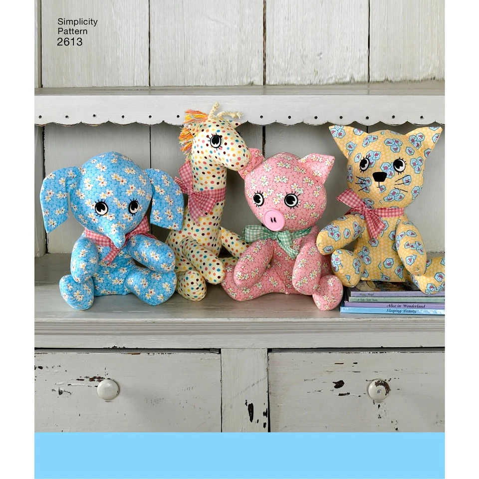 Simplicity 2613 STUFFED TOYS Elephant Giraffe Pig Cat Sewing Pattern 10-12" tall - Image 3 of 4