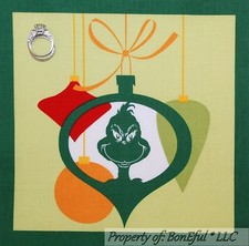 BonEful Fabric Cotton Quilt Square Green Dr Seuss Grinch Face Xmas Tree Ornament