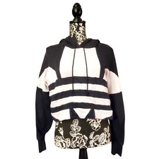 Adidas Big Logo Trefoil Cropped Hoodie Oversized Drawstring Black Womens XS UK6