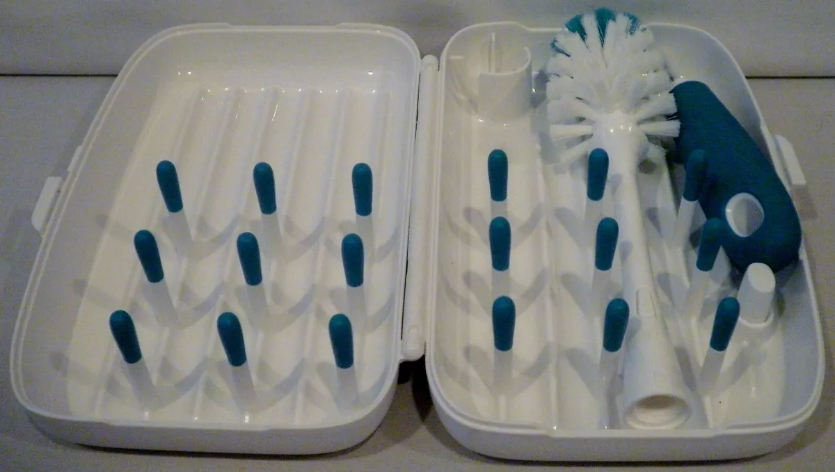 OXO Tot On-The-Go Drying Rack & Bottle Brush With Bristled Cleaner, Teal 