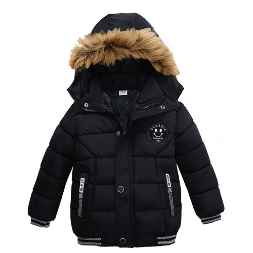 Boys Letter Fashion Lining with Plush Fur Collar Hooded Heavy Coat for Kids - Picture 11 of 11