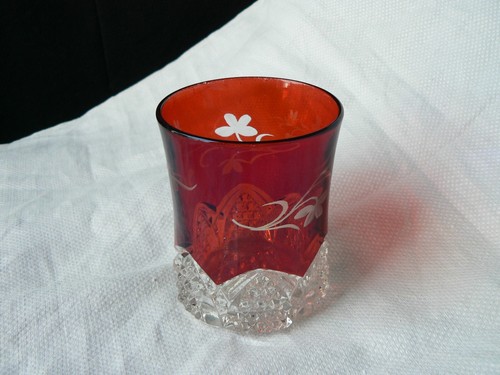Button Arches Ruby Stained and and etched Clear Tumbler EAPG George Duncan & - Picture 2 of 9