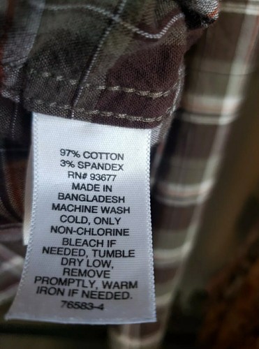 Mutual Weave Big Mens 3X Long Sleeve Brown Plaid Cotton Stretch Button Shirt - Picture 6 of 7