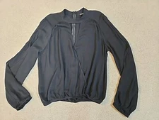 Express Blouse Womens Medium Black Long Split Sleeve Wrap Peekaboo Shirt Top