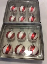 Dept 56 Red & White Green Peppermint Swirl Glass Round Ball Ornament Set of 12