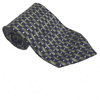 Stanford 100% Silk Navy & Green Geometric Tie Made in Italy TIE003