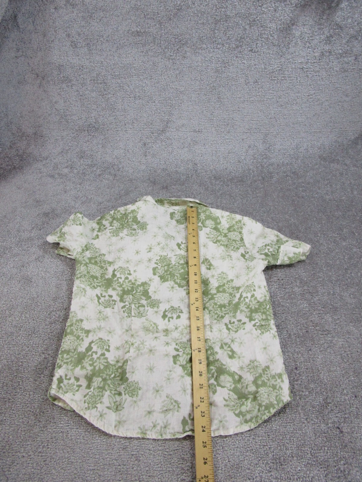 Desmond & Dempsey Sleep Shirt Top Womens Xs Green White Linen Button Pajama