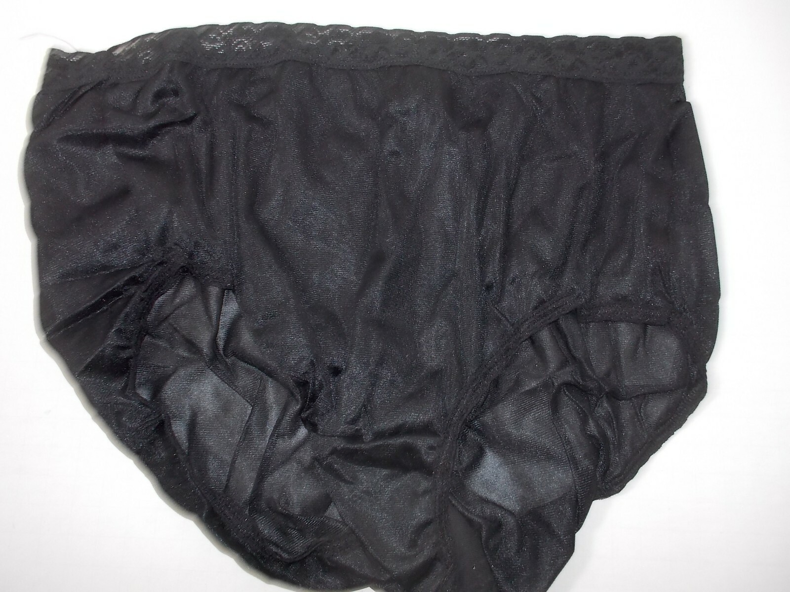 Hanes Shiny 100 Nylon Lace Trim Black Full Tagless Panty Panties Brief