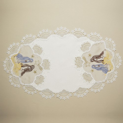 Weihnachtsdeckchen Weihnachtskrippe Plauener Spitze bestickter Organza-Einsatz - Bild 3 von 4