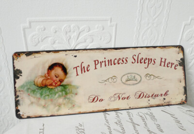 Blechschild Metallschild Princess sleeps here Krone Prinzessin Not Disturb 36cm