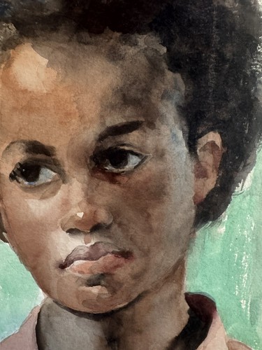Original quality vintage art "Dreamy eyed Black Woman" WATERCOLOR - Picture 2 of 6
