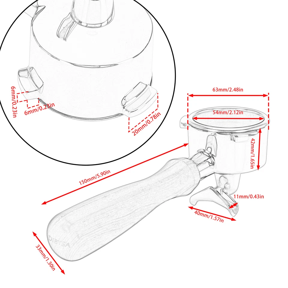 Portafiltro de 54 mm para Breville BES840XL RM-BES870XL 2 caños 53 mm manipulador de café Foto 3 de 4