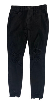 Womens American Eagle Hi Rise Jeggings Skinny Raw Hem Black Stretch Distressed 6