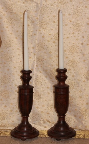 PAIR OF ANTIQUE TURNED OAK BALUSTER EMPIRE STYLE CANDLESTICK HOLDERS c.1920 - Picture 15 of 16
