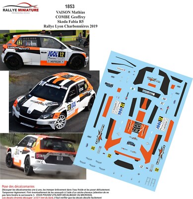 DECALS 1/32 REF 1853 SKODA FABIA VAISON RALLYE LYON CHARBONNIERES 2019 RALLY