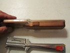 Vintage Playtex hair cutter with wooden handle, silver bowl case, and “Made in U.S.A.” text on side handle.