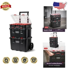 Stack-n-Roll Mobile Tool Cart Organizer 3pc Resin Black Red Secure