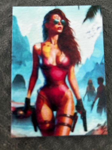 ACEO ATC Sketch - Lara Croft in the 1980's - 1/1 - Authenticity Stamp