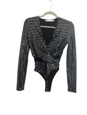 ASTR The Label Small Black Silver Bodysuit Cutout Sides Twist Mirror  4775