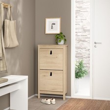 Furniture To Go Barcelona Shoe Cabinet 2 Flip Down Doors in Jackson Hickory Oak