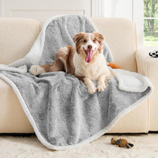 Large Waterproof Dog Blanket, Reversible Faux Fur Sherpa, 50"x60" Light Grey