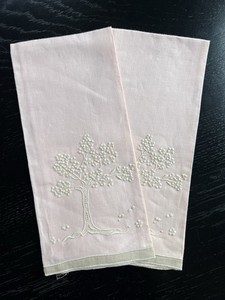 Marghab Hand Embroidered Linen Guest Towels Light Pink Jacaranda Tree Set of 2