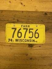 Vintage Wisconsin Farm 1974 US  License Plate 76756