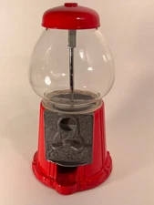 1985 Carousel Industries 11in Red Gumball Machine w/ Metal Base & Glass Globe