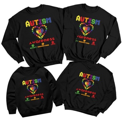 Family Puzzle Heart Autism Awareness Day Sweatshirt Pullover Spectrum...