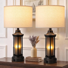 24" Farmhouse Table Lamps for Living Room, Bedside Lamps Set of 2