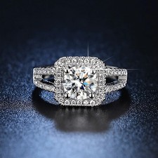 925 Sterling Silver Crystal square Ring for women Adjustable size Wedding Ring