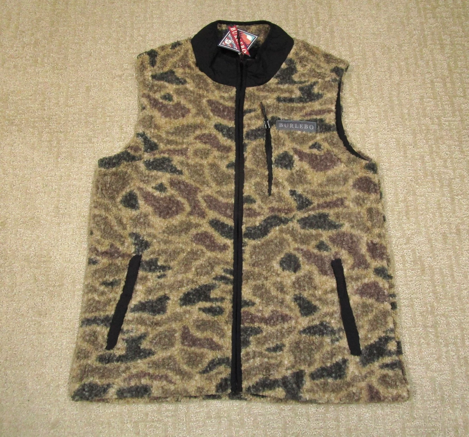 Burlebo Vest Men Medium Brown Camouflage Sherpa Fleece Full Zip Hunting Outdoors