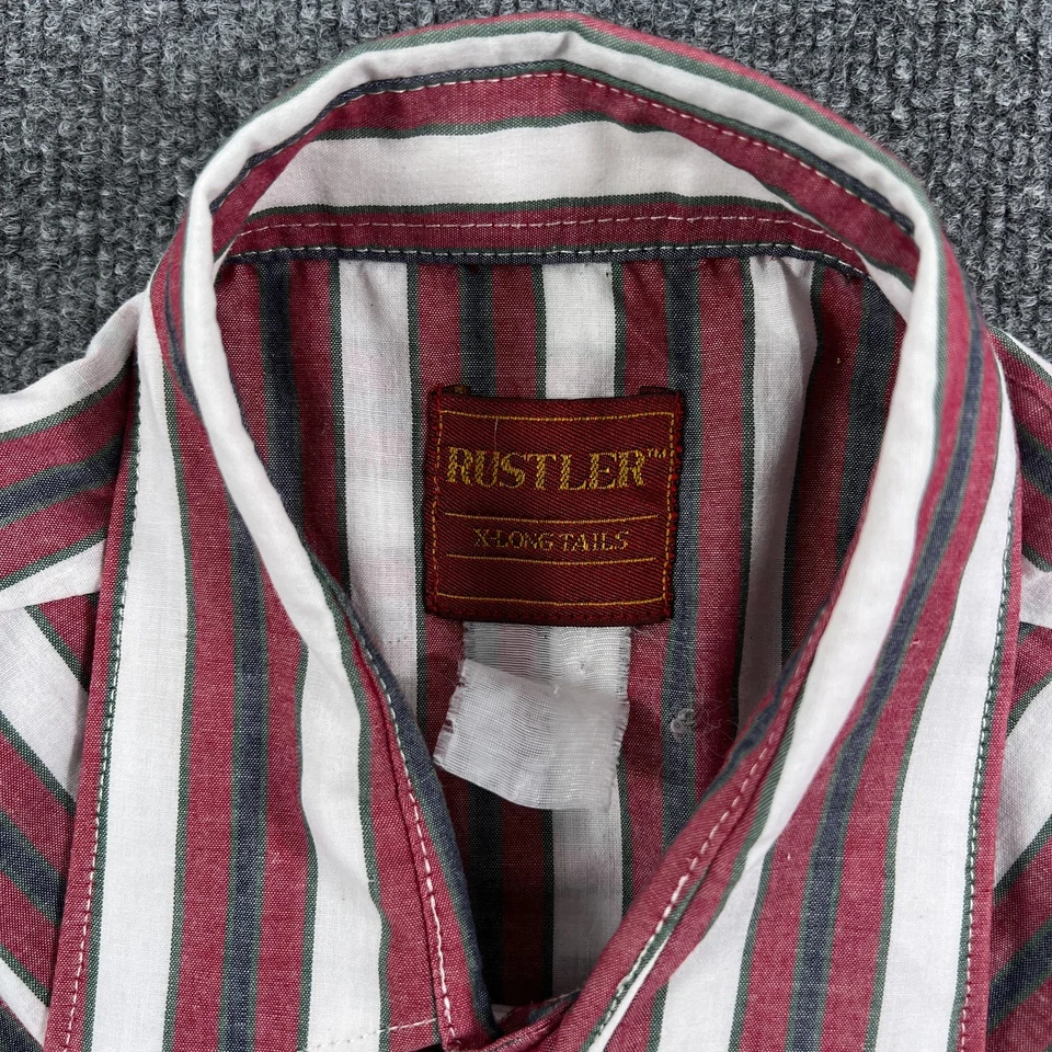 Camisa Rustler De Colección Para Hombres Grande Rayas Rojas Perla Occidental A Presión Colas X Largas Años 90 Foto 4 de 4