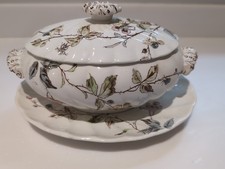 POWELL BISHOP STONIER COVERED VEGETABLE DISH AND SAUCER BRAMBLE VGC