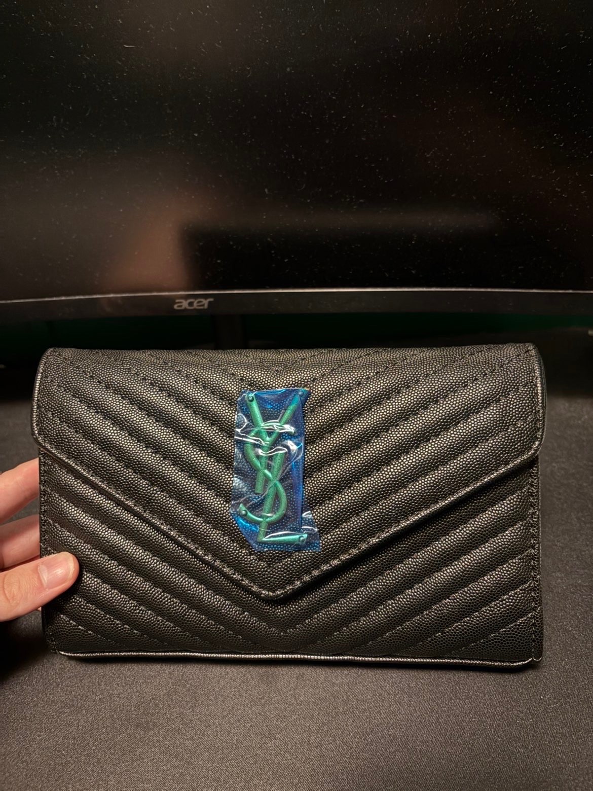 Black Saint Laurent Cassandre Envelope Chain Wallet