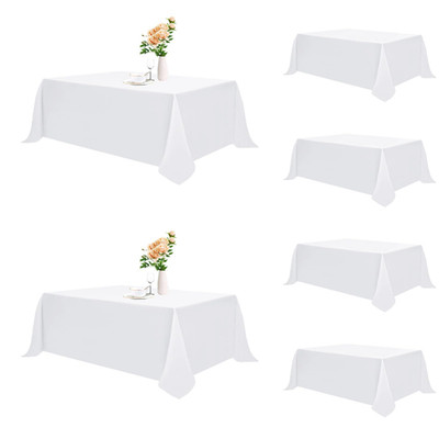 Romanstile 6 Pack White Rectangle Tablecloths 90 X 156 Inch Reusable Washable