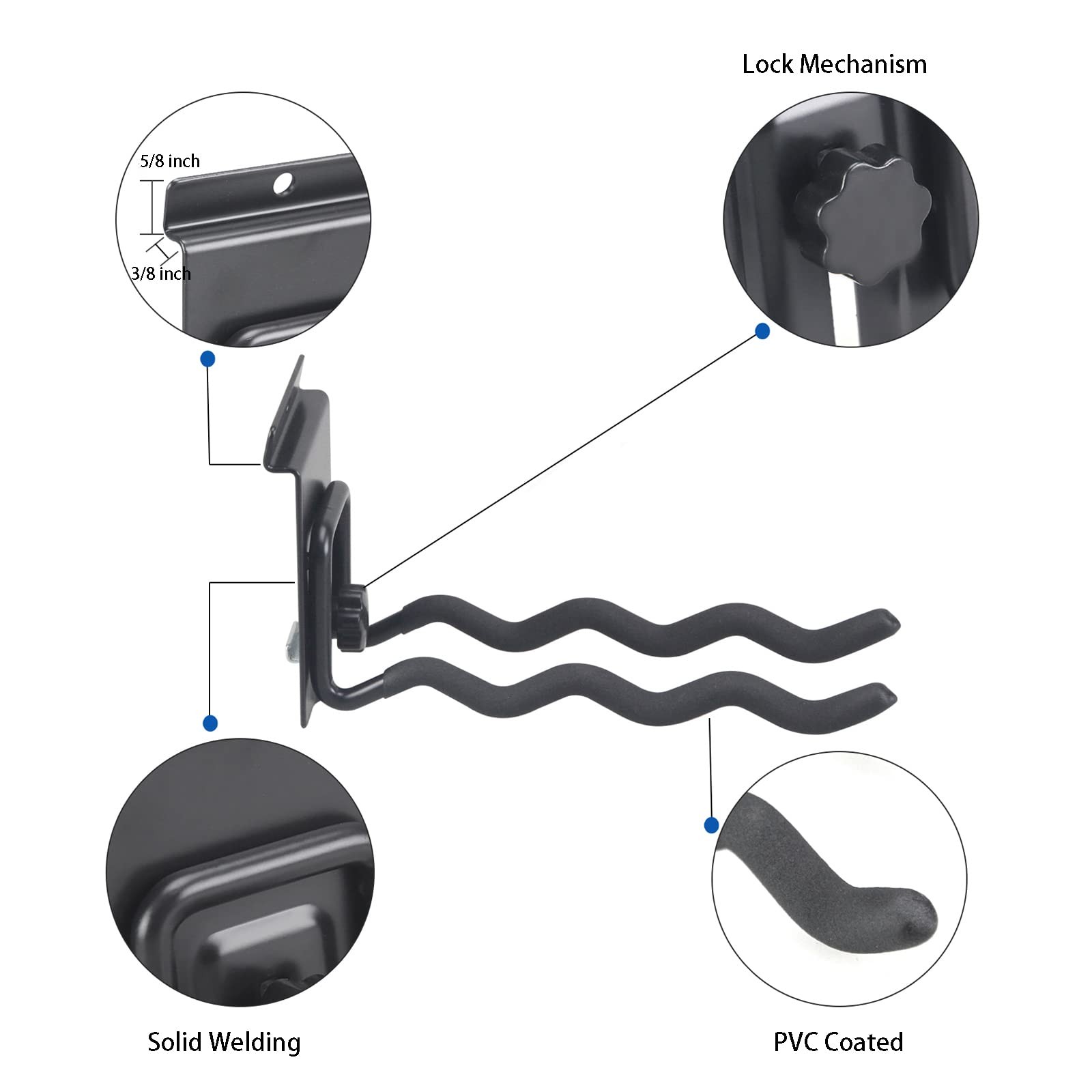Slatwall Wave Hooks with Lock, Adjustable Garage Slatwall J Hooks