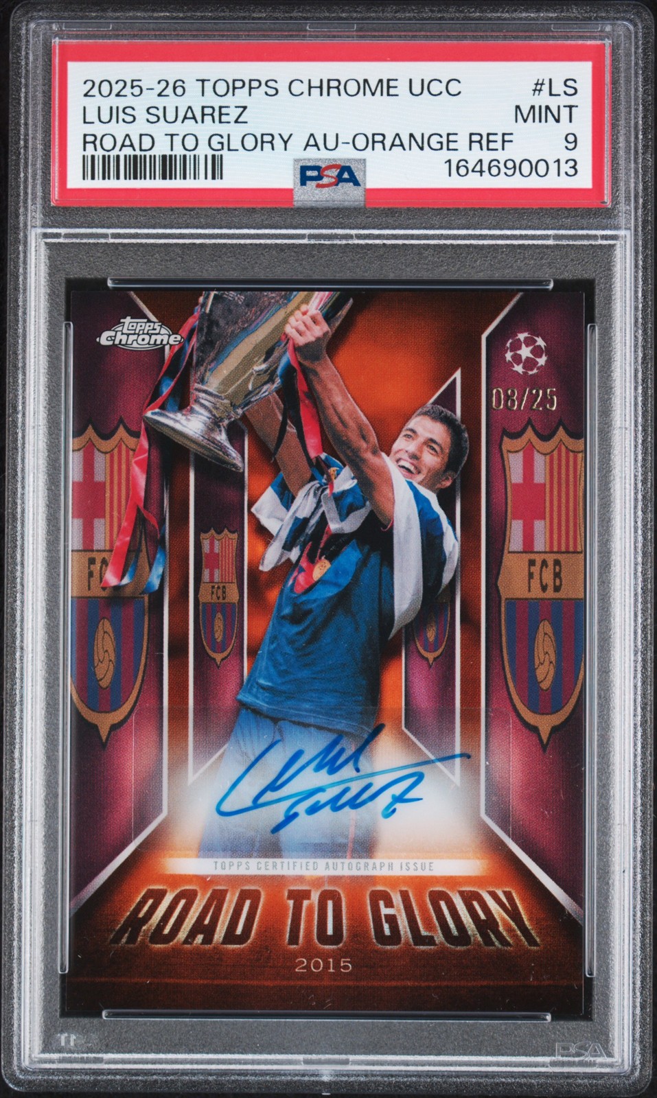TOPPS CHROME UEFA CLUB COMPETITIONS ROAD TO GLORY AUTOS LUIS SUAREZ 8/25 PSA 9