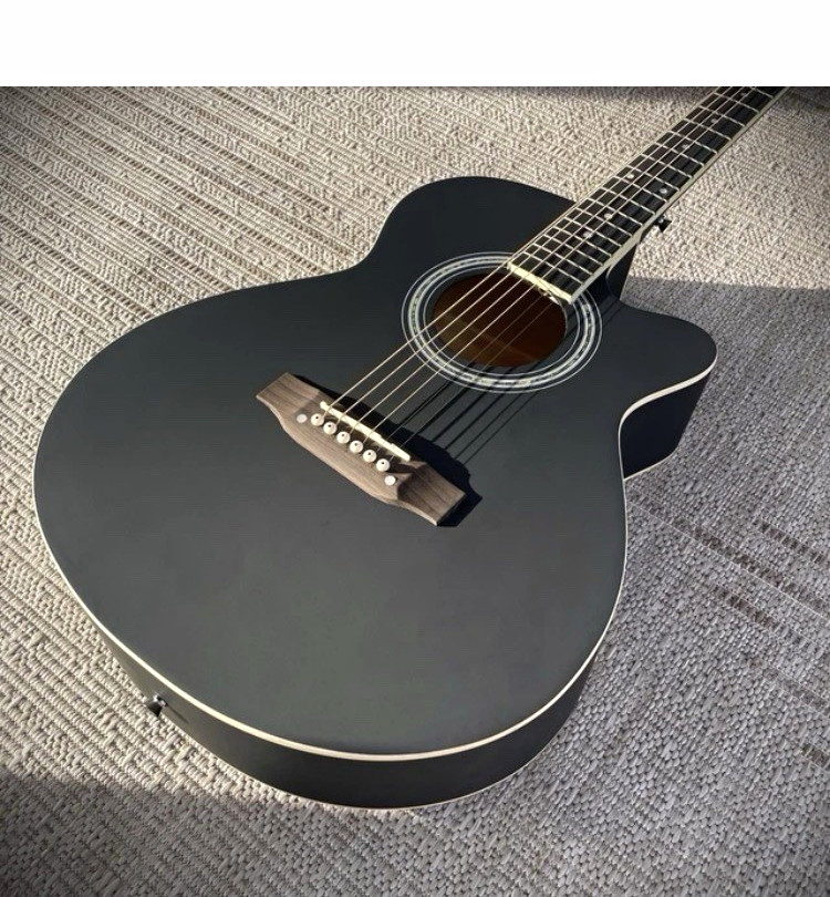 Black Grand Auditorium Cutaway Acoustic Guitar 6-String Right-Handed