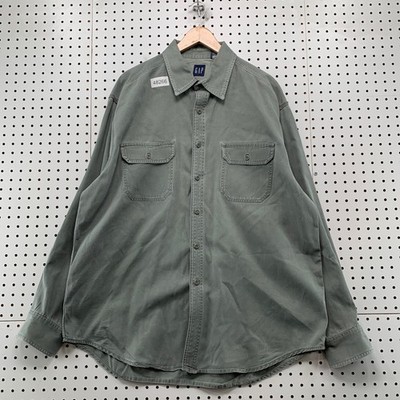 Vintage GAP Canvas Button Shirt Mens XL Green Long Sleeve Collared Casual