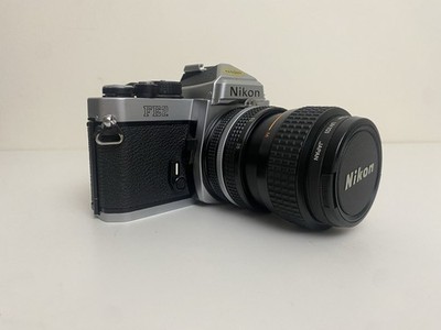 Nikon FE2 SLR Film Camera Setup Vintage 1986
