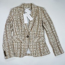 NWT Veronica Beard Cutaway Dickey Size 2 Tweed Tailored Blazer Jacket Beige 695