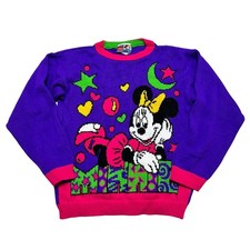 Vintage Disney Mickey  s Stuff Minnie Mouse Sweater Kids L 14 USA 90s Purple